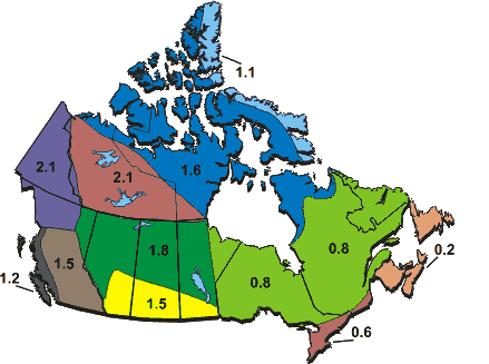 Map of climatic change in Canada